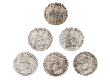 PRE WWII NAZI GERMAN 5 REICHSMARK COINS ADOLF HITLER
