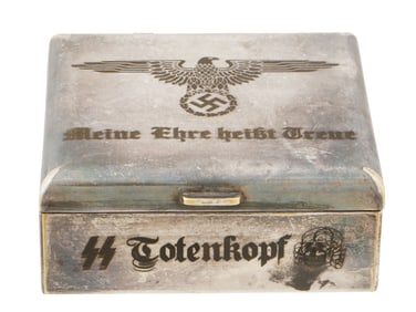 WWII TYPE NAZI GERMAN SS METAL BOX W WOOD INSERT