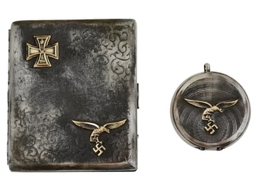 GERMAN WWII LUFTWAFFE CIGARETTE CASE AND ASHTRAY
