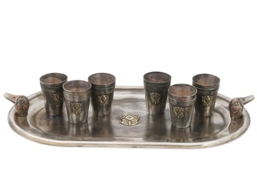 WWII NAZI GERMAN HUNTING SCHNAPPS CUPS AND TRAY SET