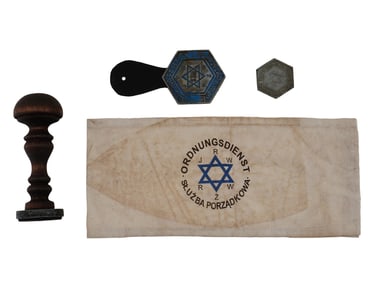 JEWISH GHETTO POLICE BADGES HAND STAMP AND ARMBAND