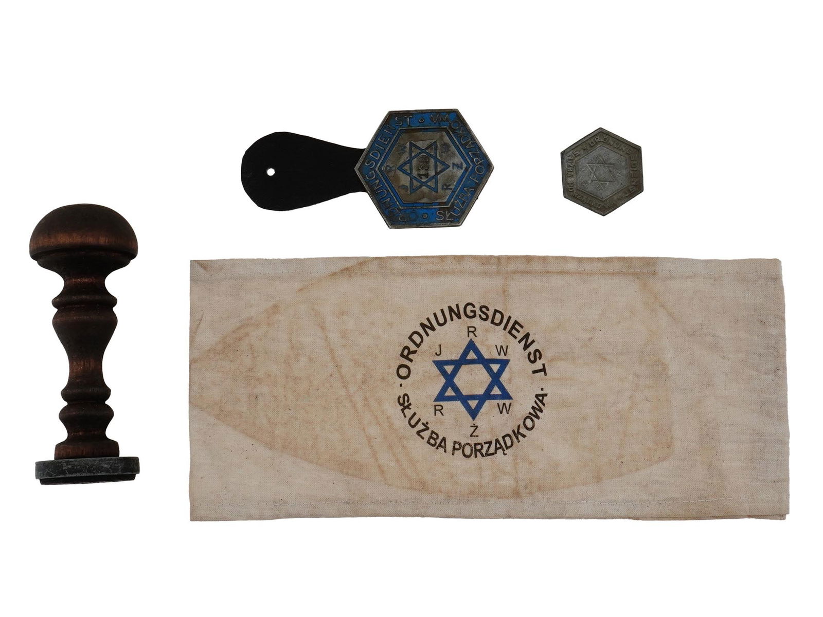 JEWISH GHETTO POLICE BADGES HAND STAMP AND ARMBAND (1 of 5)
