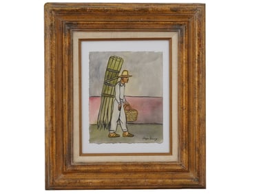 MEXICAN WATERCOLOR PAINTING SIGNED DIEGO RIVERA