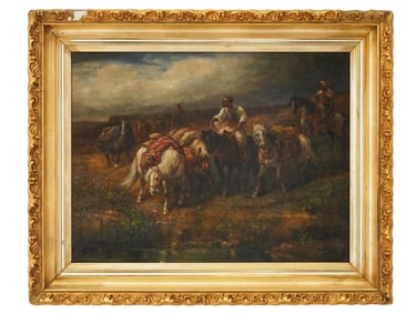 AMERICAN GENRE SCENE OIL PAINTING SIGNED R NELSON