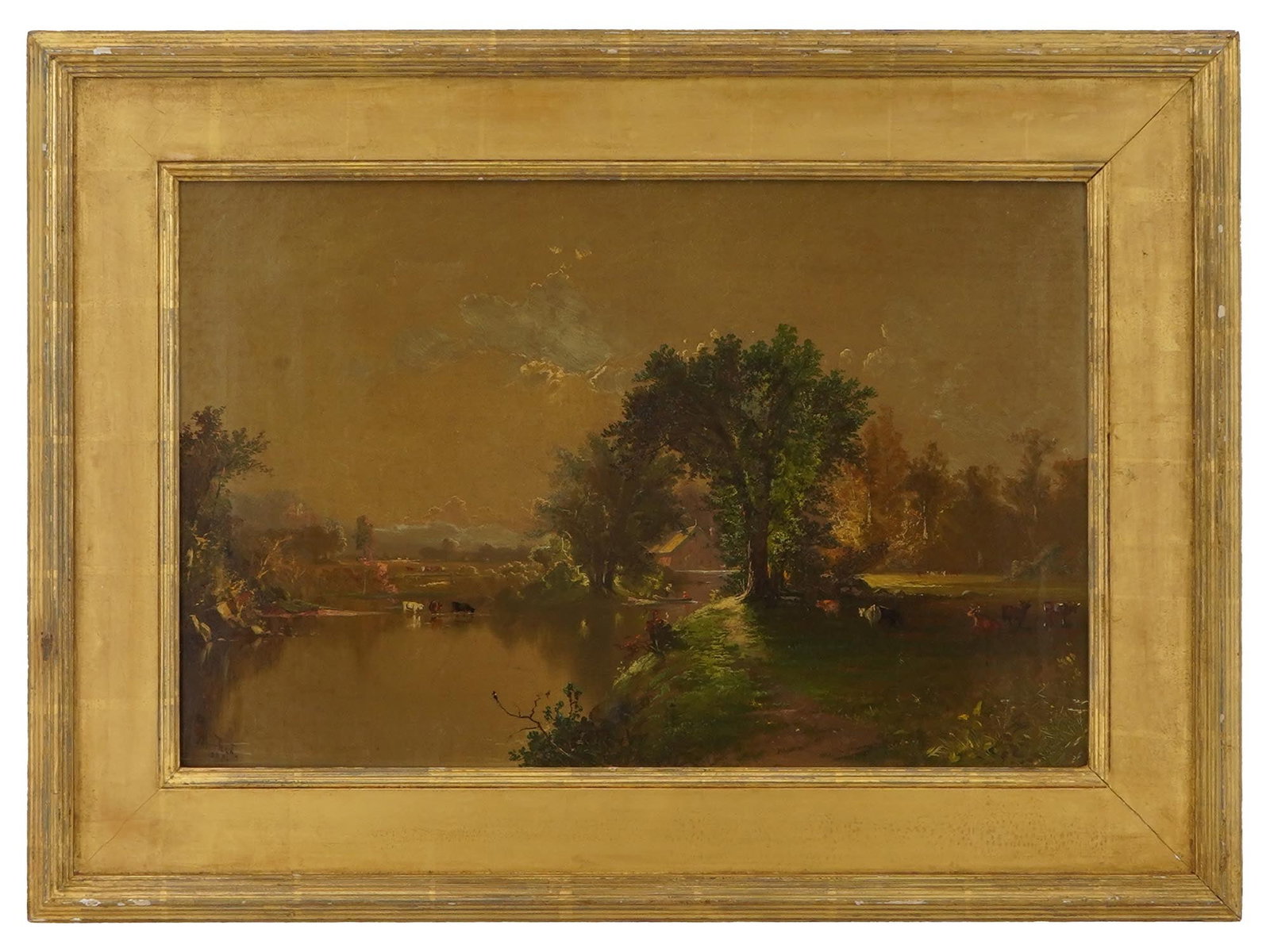 ANTIQUE AMERICAN OIL PAINTING BY DOUGLAS ARTHUR TEED: Douglas Arthur Teed, American, 1864 to 1929, an oil painting on canvas depicting a pastoral landscape. Signed and dated 1886, lower left. Framed. Douglas Teed is known for Romantic landscape, genre, s