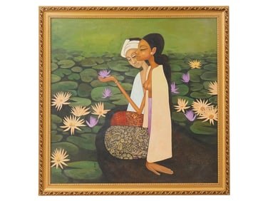 1980 MODERNIST ASIAN OIL PAINTING SIGNED SOO PIENG