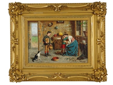 ANTIQUE ITALIAN EUGENIO ZAMPIGHI OIL GENRE PAINTING