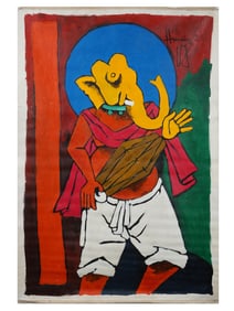 INDIAN ACRYLIC PAINTING SIGNED MAQBOOL FIDA HUSAIN