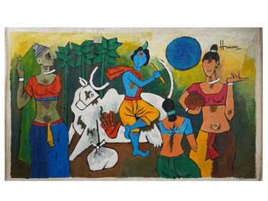 INDIAN ACRYLIC PAINTING SIGNED MAQBOOL FIDA HUSAIN
