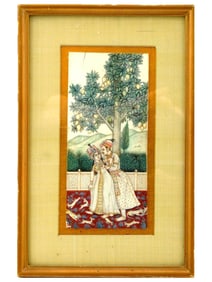 ANTIQUE 19TH C INDIAN MINIATURE PAINTING OF LOVERS