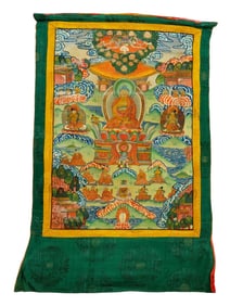 ANTIQUE CHINESE THANGKA PAINTING BUDDHA SHAKYAMUNI