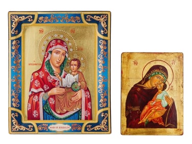 LOT OF RUSSIAN MOTHER OF GOD PAINTED ICONS W COA