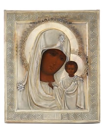 RUSSIAN ICON KAZAN MOTHER OF GOD IN 84 SILVER OKLAD