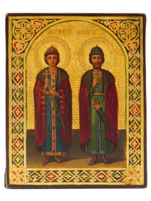 ANTIQUE 19TH C RUSSIAN ICON OF SAINTS BORIS AND GLEB