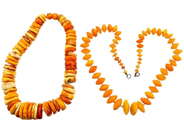 VINTAGE NATURAL BUTTER AMBER BEADED NECKLACES