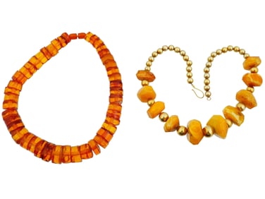 VINTAGE BUTTER AND HONEY AMBER BEADED NECKLACES