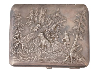 RUSSIAN SILVER AND GOLD CIGARETTE CASE WITH BEARS