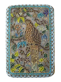RUSSIAN SILVER PLIQUE A JOUR ENAMEL CIGARETTE CASE