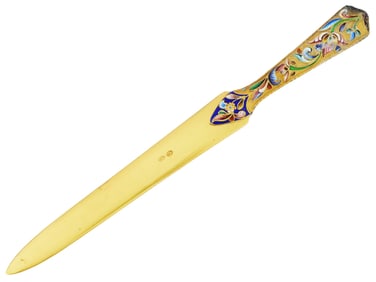 RUSSIAN 84 GILT SILVER ENAMEL LETTER OPENER KNIFE