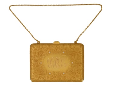 14K GOLD ENGRAVED RECTANGULAR CASE WITH DIAMONDS