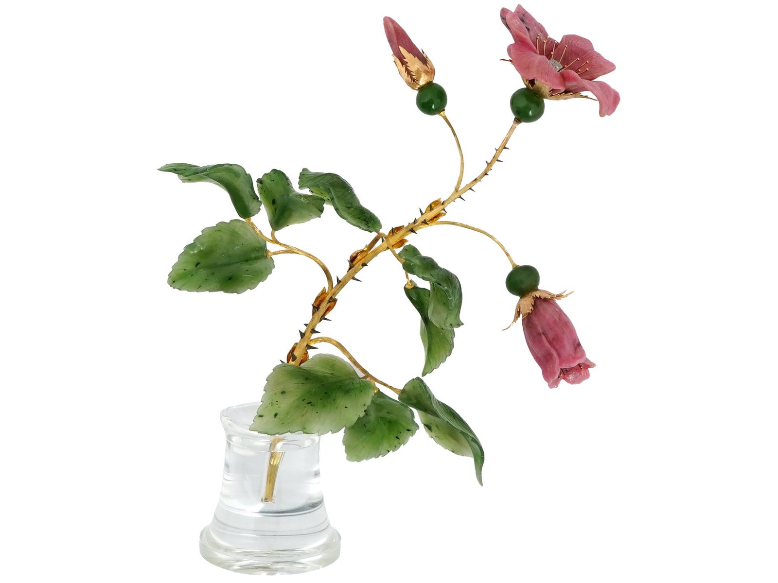 RUSSIAN GOLD DIAMOND RHODONITE JADE FLOWER SCULPTURE (1 of 4)