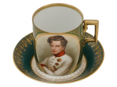ANTIQUE FRENCH SEVRES NAPOLEON II PORCELAIN CUP SAUCER