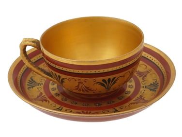 ANTIQUE RUSSIAN KUZNETSOV PORCELAIN CUP AND SAUCER