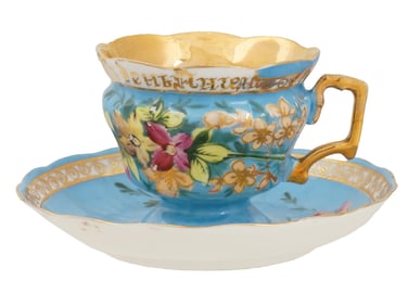 RUSSIAN PORCELAIN TEA CUP AND SAUCER BY KUZNETSOV