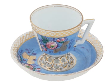 ANTIQUE RUSSIAN KHRAPUNOV PORCELAIN CUP AND SAUCER