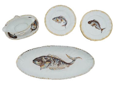 VINTAGE GERMAN PORCELAIN FISH TABLEWARE SET