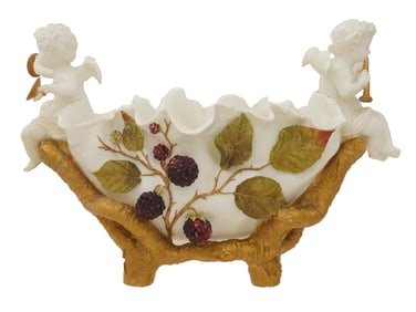 DECORATIVE PORCELAIN BOWL W CHERUBS BY MOORE BROTHERS