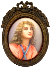 ANTIQUE 19TH C PORTRAIT PAINTING ON PORCELAIN