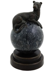 VINTAGE BRONZE AND MARBLE PANTHER SCULPTURE