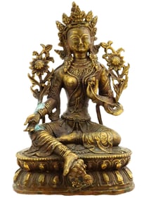 TIBETAN BUDDHIST BRONZE SCULPTURE OF GREEN TARA