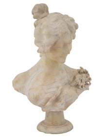 ANTIQUE EUROPEAN CARVED MARBLE SCULPTED FEMALE BUST