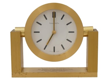 TIFFANY AND CO SWISS MADE GILT BRASS QUARTZ CLOCK