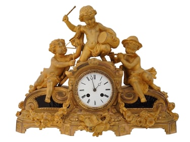 ANTIQUE FRENCH EMPIRE GILT BRONZE MANTEL CLOCK