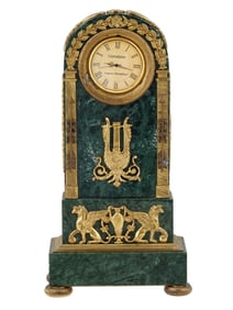 RUSSIAN BRONZE GREEN MARBLE SPARTA TABLE CLOCK