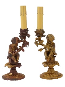 ANTIQUE FIGURAL GILT BRONZE ELECTRIFIED CANDLE STICKS