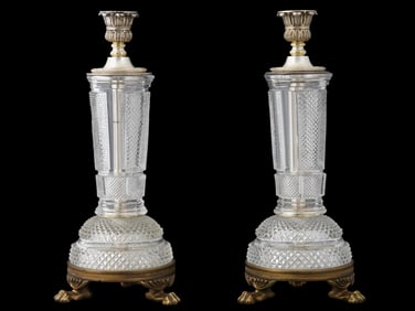 ANTIQUE FRENCH CUT CRYSTAL BACCARAT CANDLESTICKS