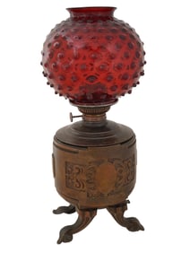 ORIGINAL ANTIQUE AMERICAN TIFFANY BRONZE GLASS OIL LAMP