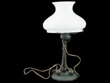 ANTIQUE AMERICAN TIFFANY BRONZE GLASS ELECTRIFIED LAMP