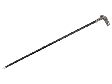 VINTAGE WOODEN WALKING CANE W LEOPARD SILVER HANDLE
