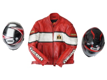MOTORCYCLE HELMETS AND LEATHER JACKET