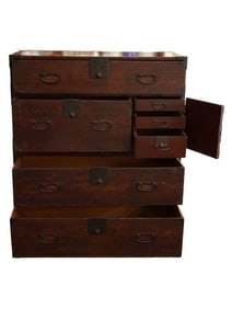 ANTIQUE JAPANESE TANSU CHEST OF DRAWERS W SECRET SPACE
