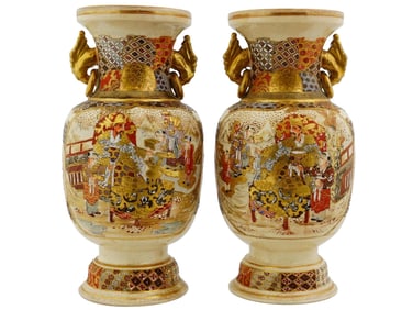 PAIR OF JAPANESE SATSUMA GILDED PORCELAIN VASES
