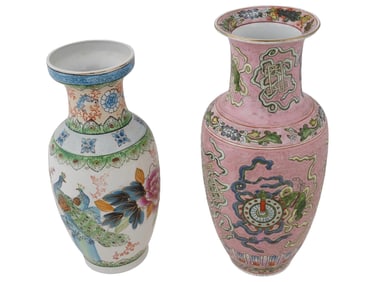 TWO VINTAGE CHINESE HAND PAINTED PORCELAIN VASES