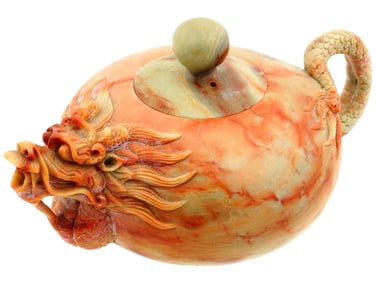 CHINESE HAND CARVED SOAPSTONE DRAGON TEA POT