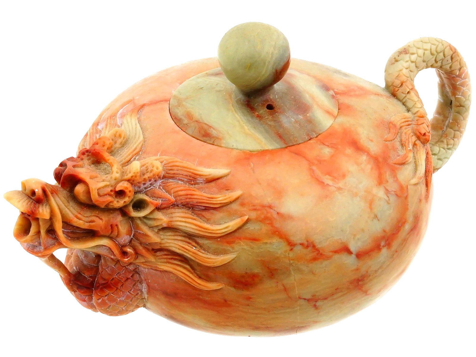 CHINESE HAND CARVED SOAPSTONE DRAGON TEA POT (1 of 10)