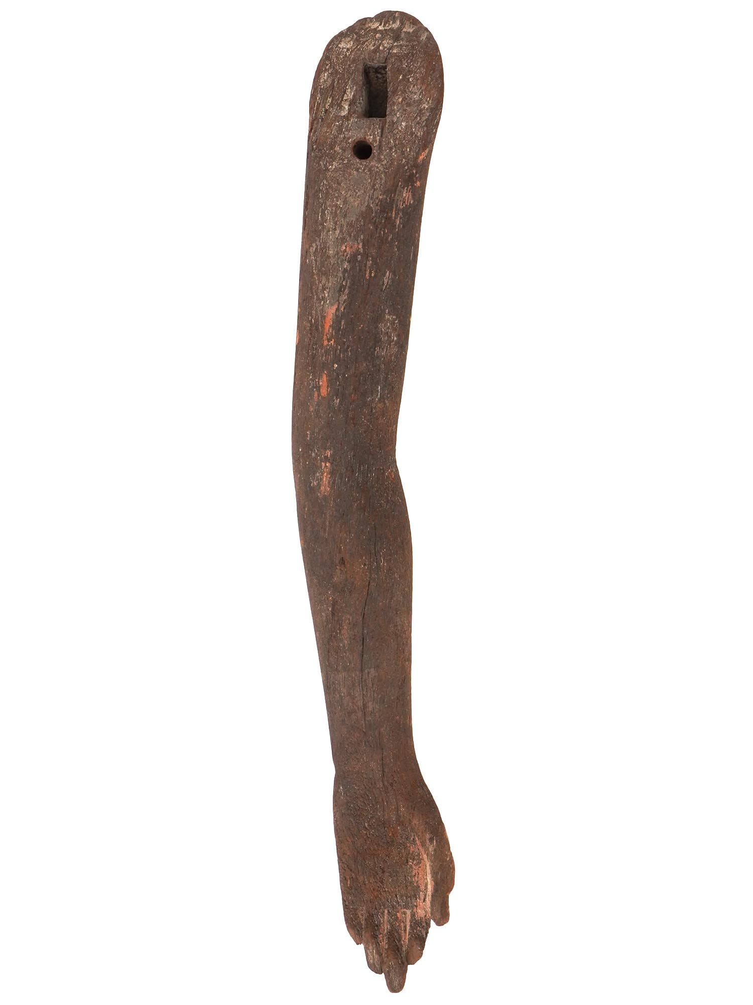 ANCIENT EGYPTIAN OLD KINGDOM WOOD ARM FRAGMENT: An ancient Egyptian Old Kingdom artifact, a wooden left arm, potentially belonging to a larger figure or statue. Circa the 1158 B.C. Museum Pieces, Ancient Wooden Egyptian Figurines For Collectors.THI